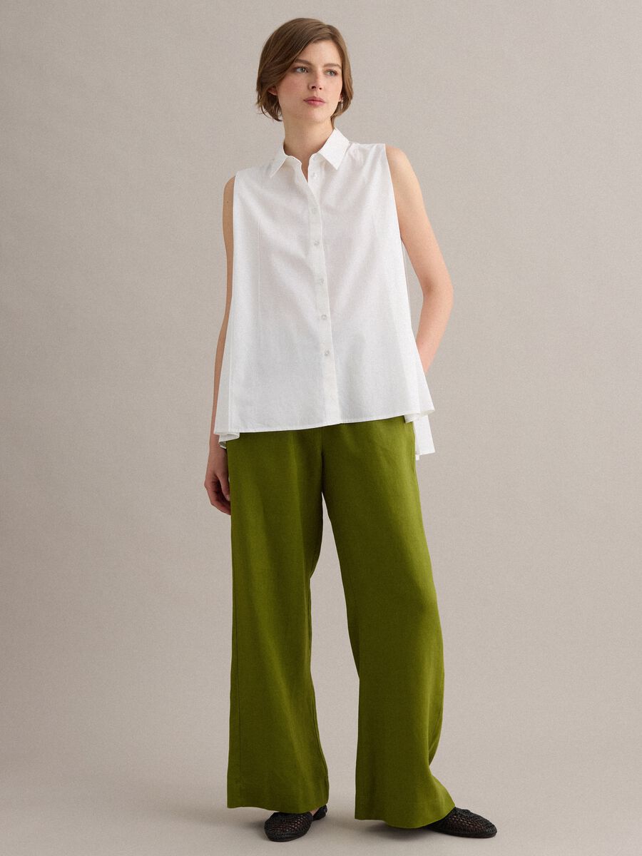 Green pure linen drawstring trousers, straight fit_0