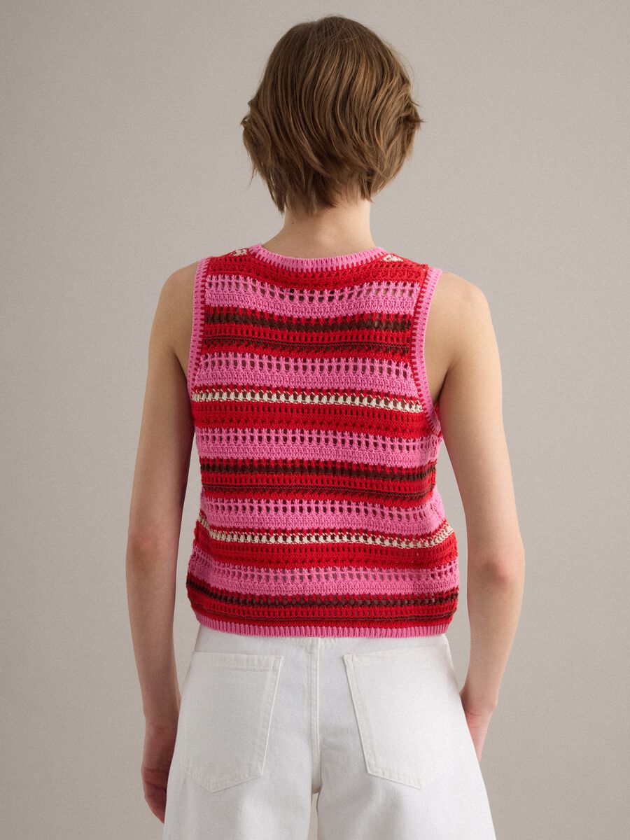 Multicolour striped pure cotton knitted vest, regular fit_3