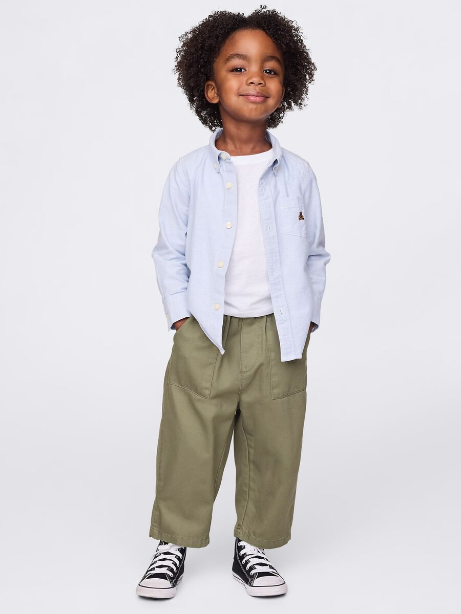 Green wide trousers in cotton and Lyocell blend_0