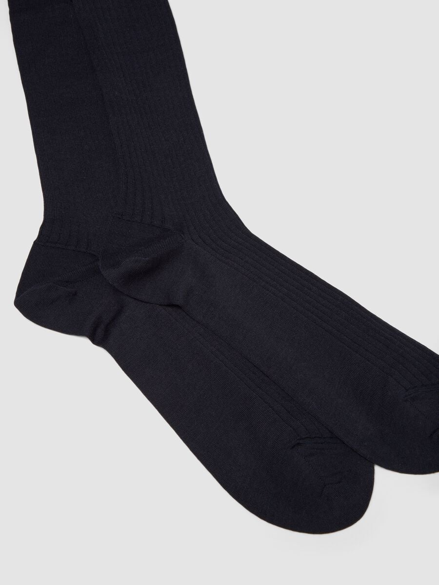 Navy blue ribbed wool-blend knee-high socks_1