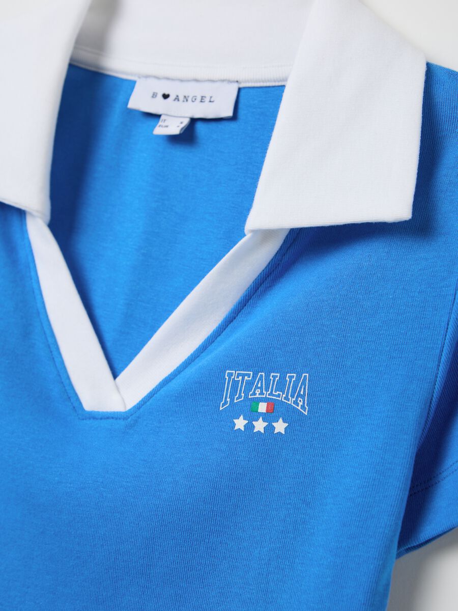 Light blue T-shirt with polo neck and "Italia" print_5