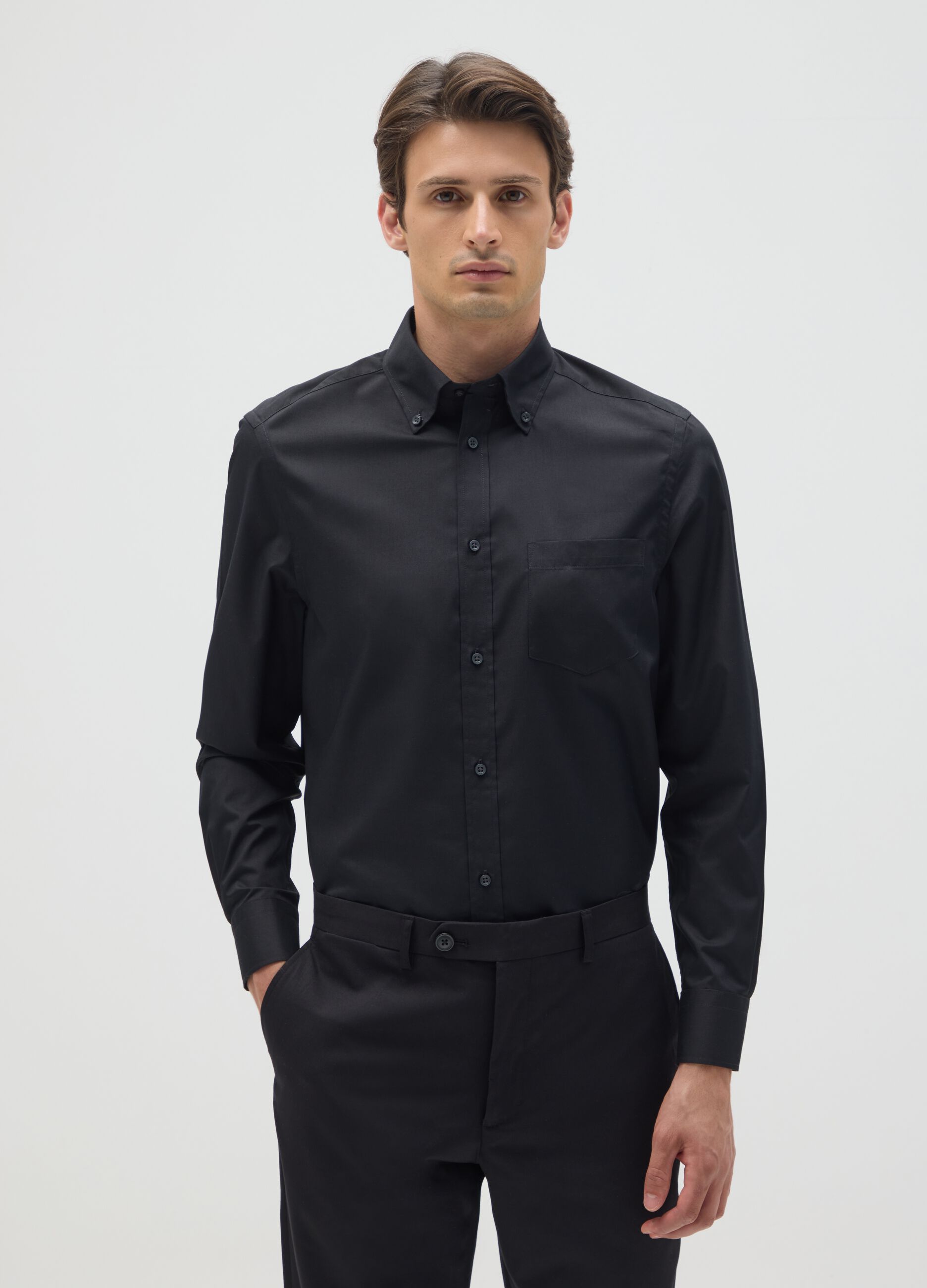 Camicia da uomo in misto cotone nero easy iron