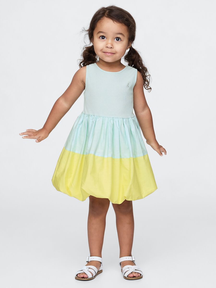 Two-tone green and yellow summer dress for girls_0