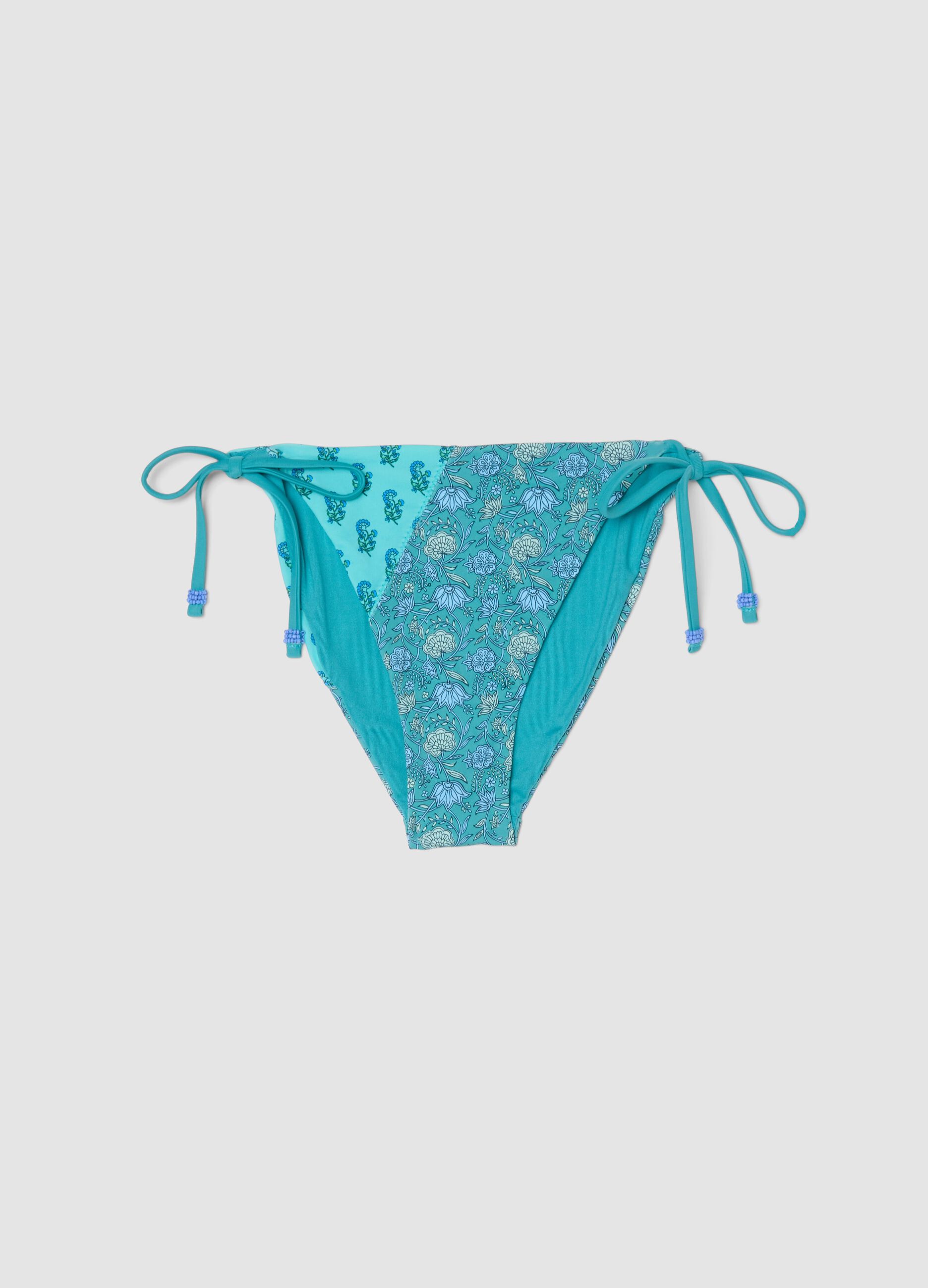 Azure stretch bikini bottoms with tie sides