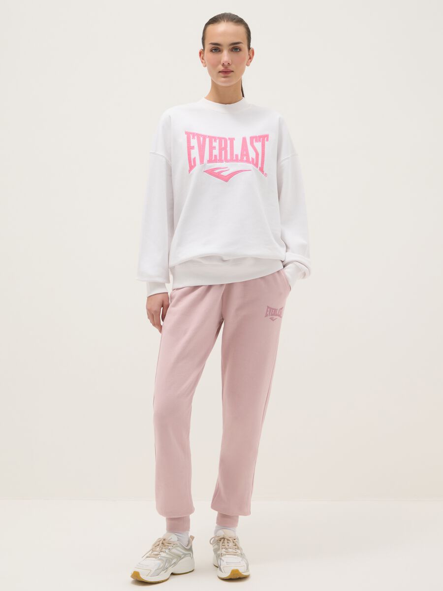 White cotton blend regular fit sweatshirt with Everlast logo_1