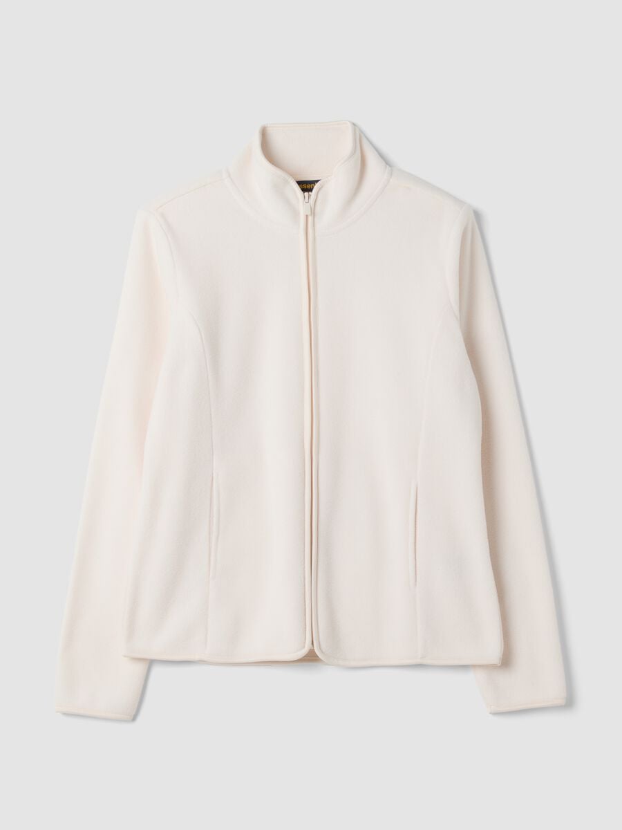 Felpa bianco sporco con girocollo e zip_0
