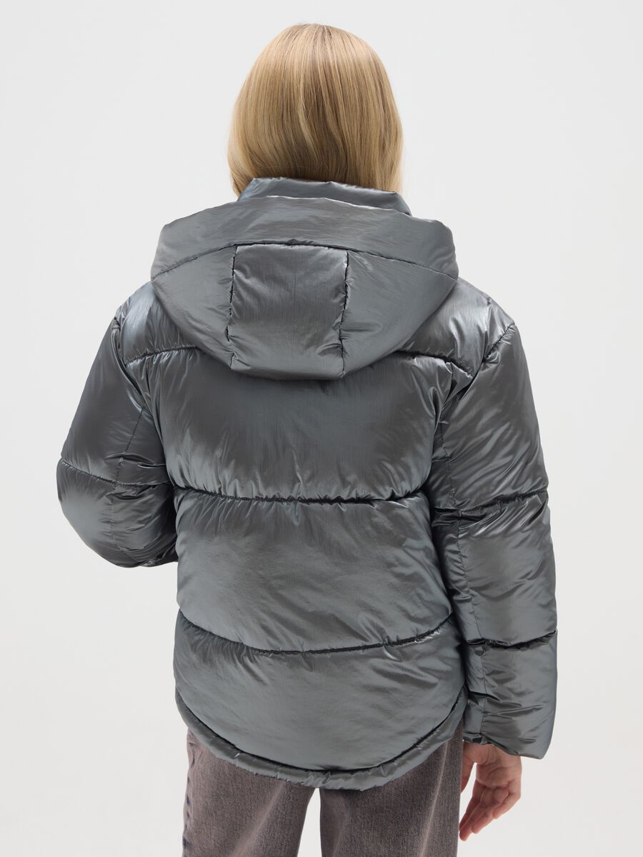 Grey padded regular fit girl's jacket with hood and zip_1