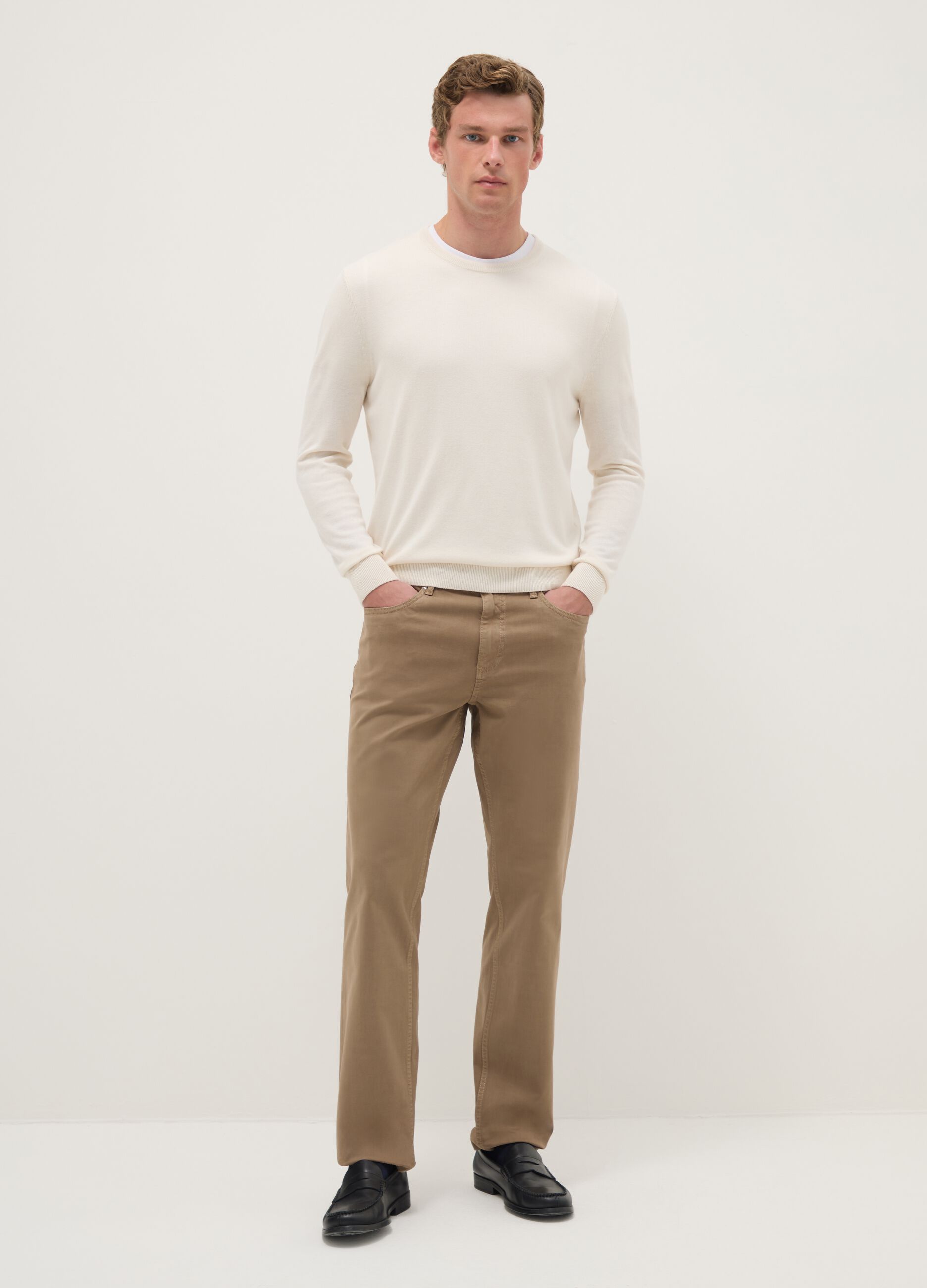 Brown stretch cotton trousers regular fit