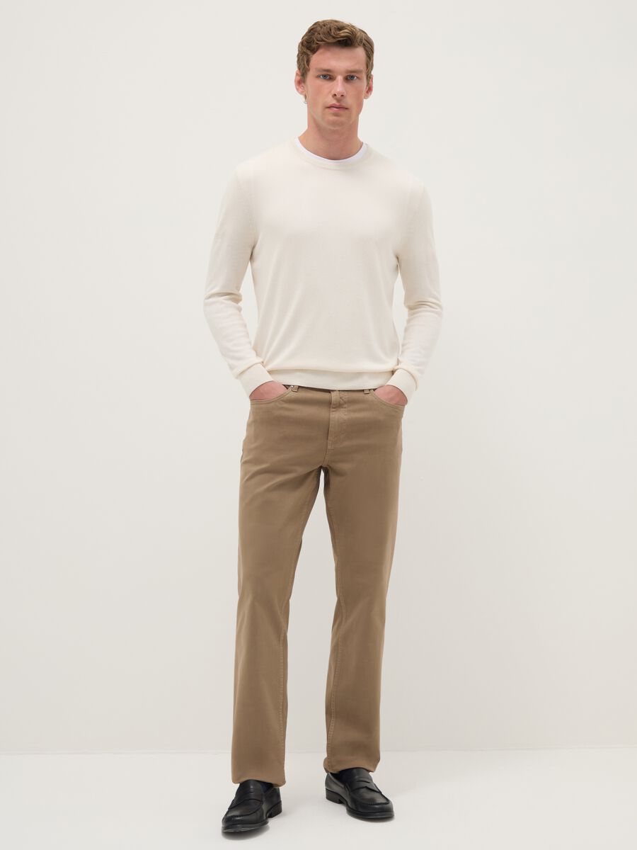 Brown stretch cotton trousers regular fit_0