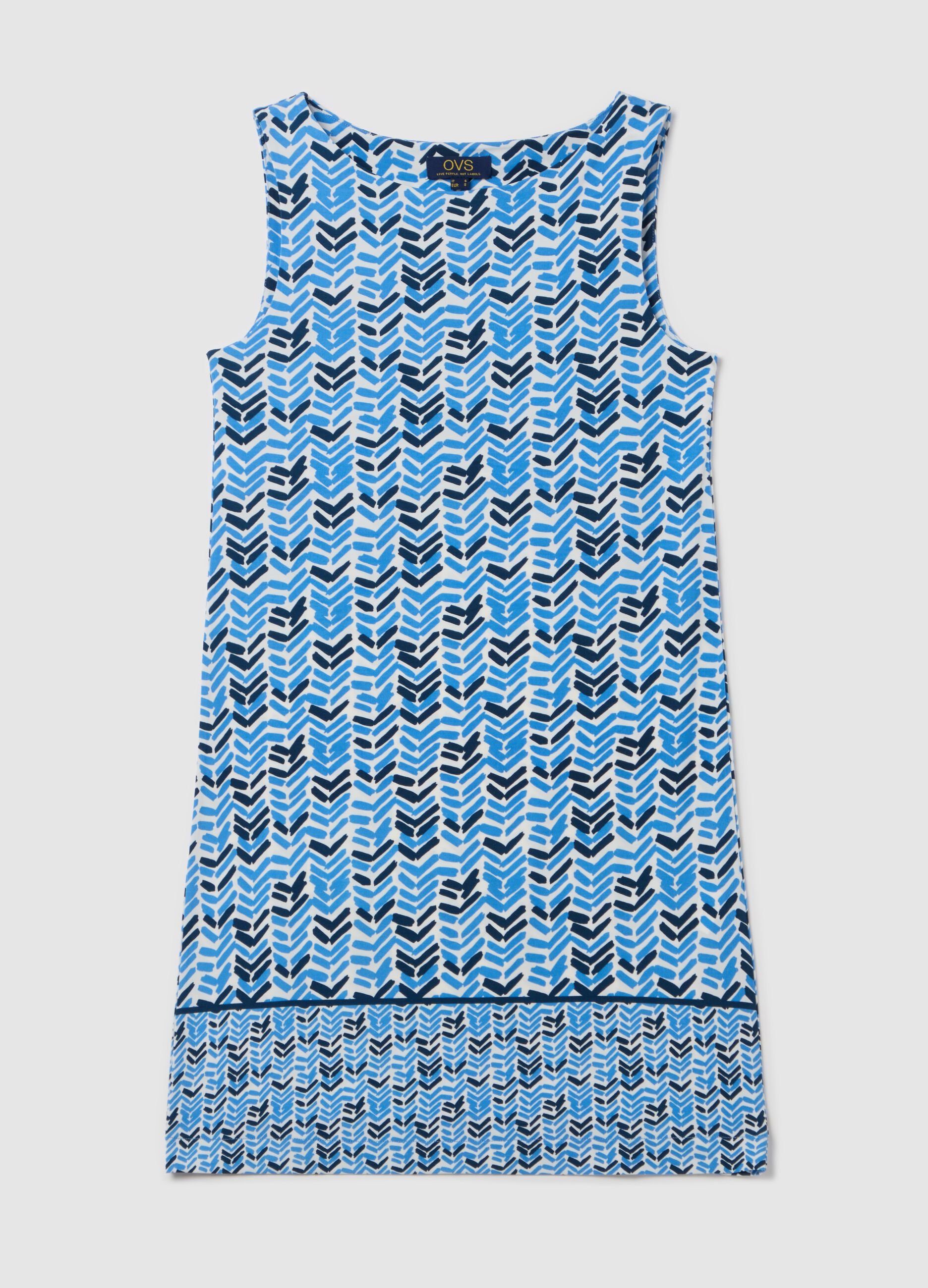 Short light blue dress with geometric pattern