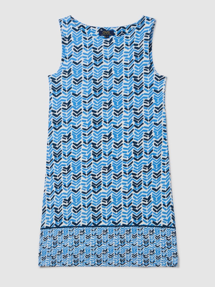 Short light blue dress with geometric pattern_4