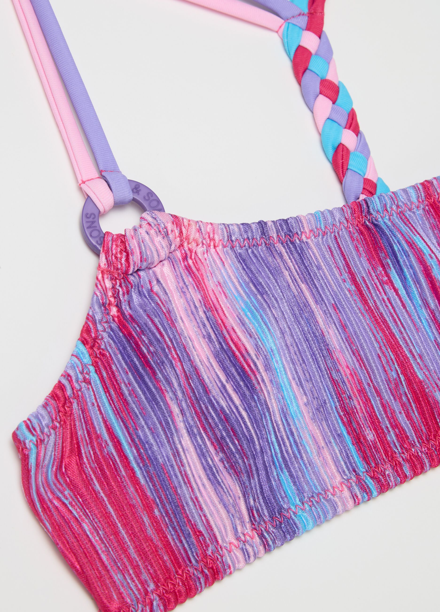 Costume bikini da bambina in misto con slip elasticizzato multicolor
