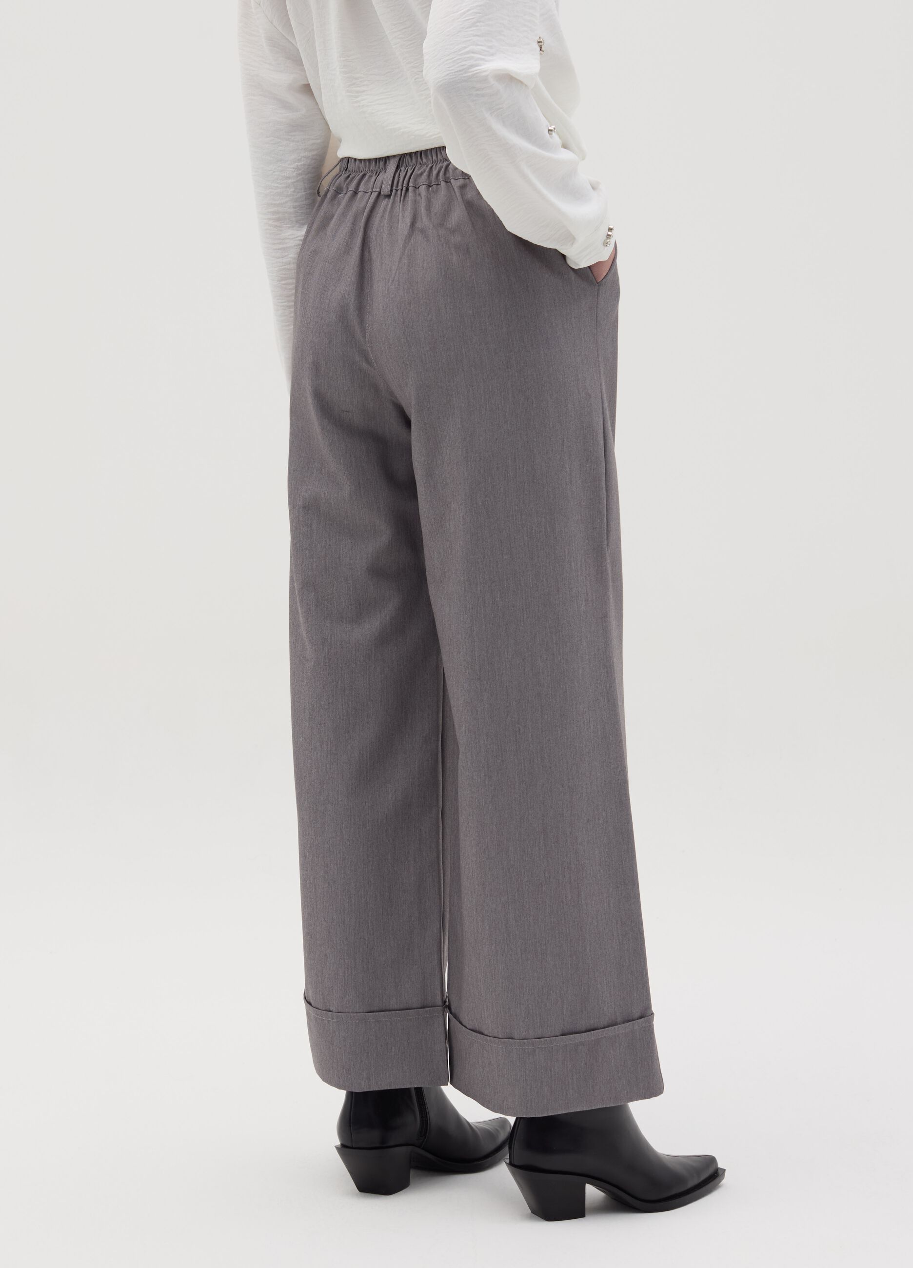 Wide-leg mélange trousers