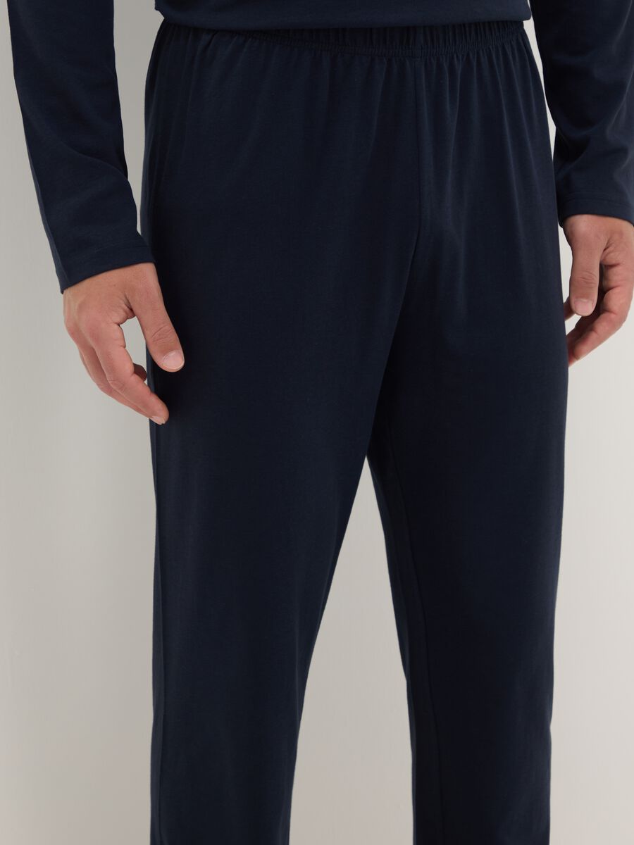 Blue long sleeve pyjamas with V-neck made of pure cotton, regular fit_3