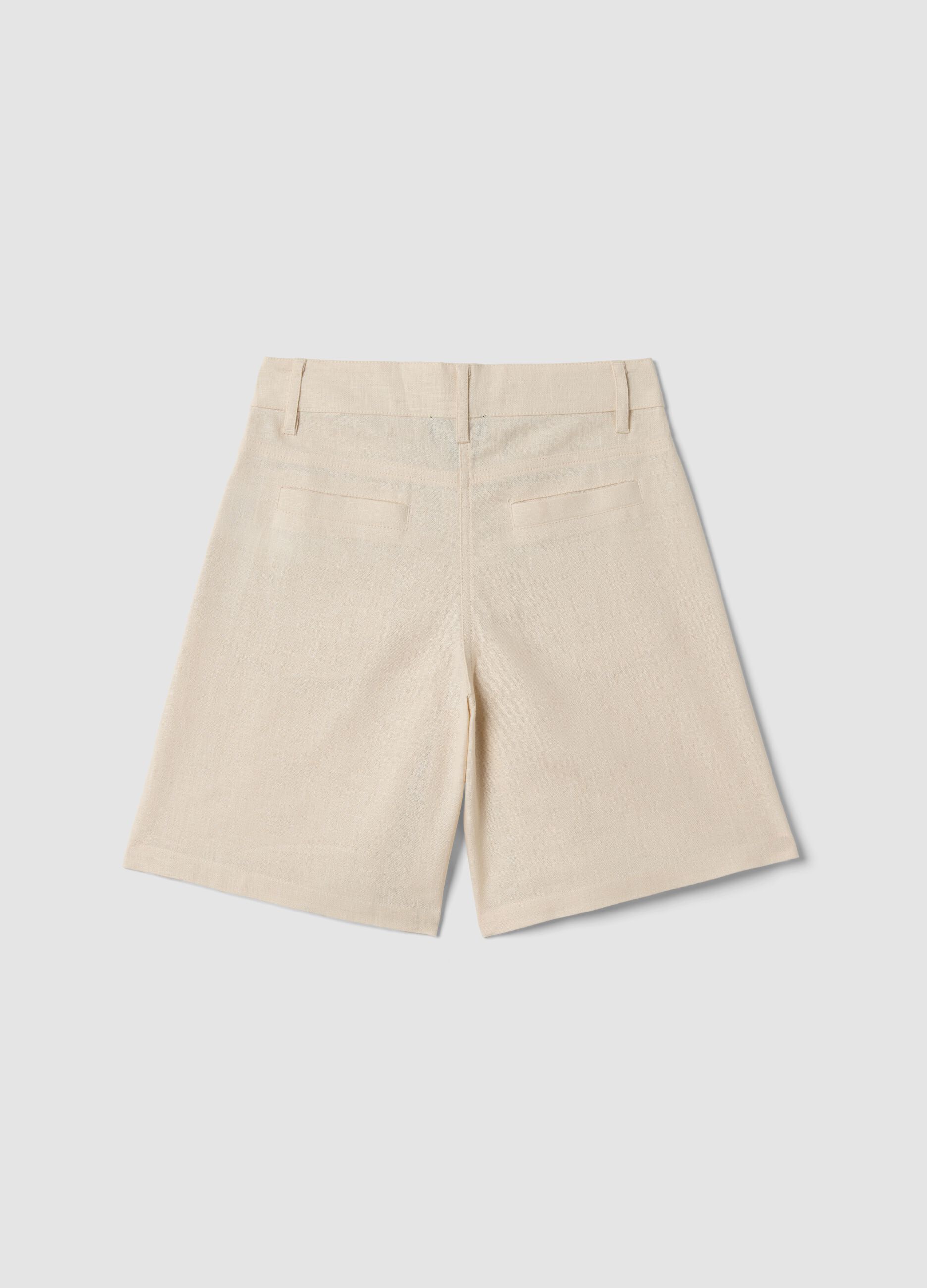 Shorts beige in misto cotone e lino con ricami