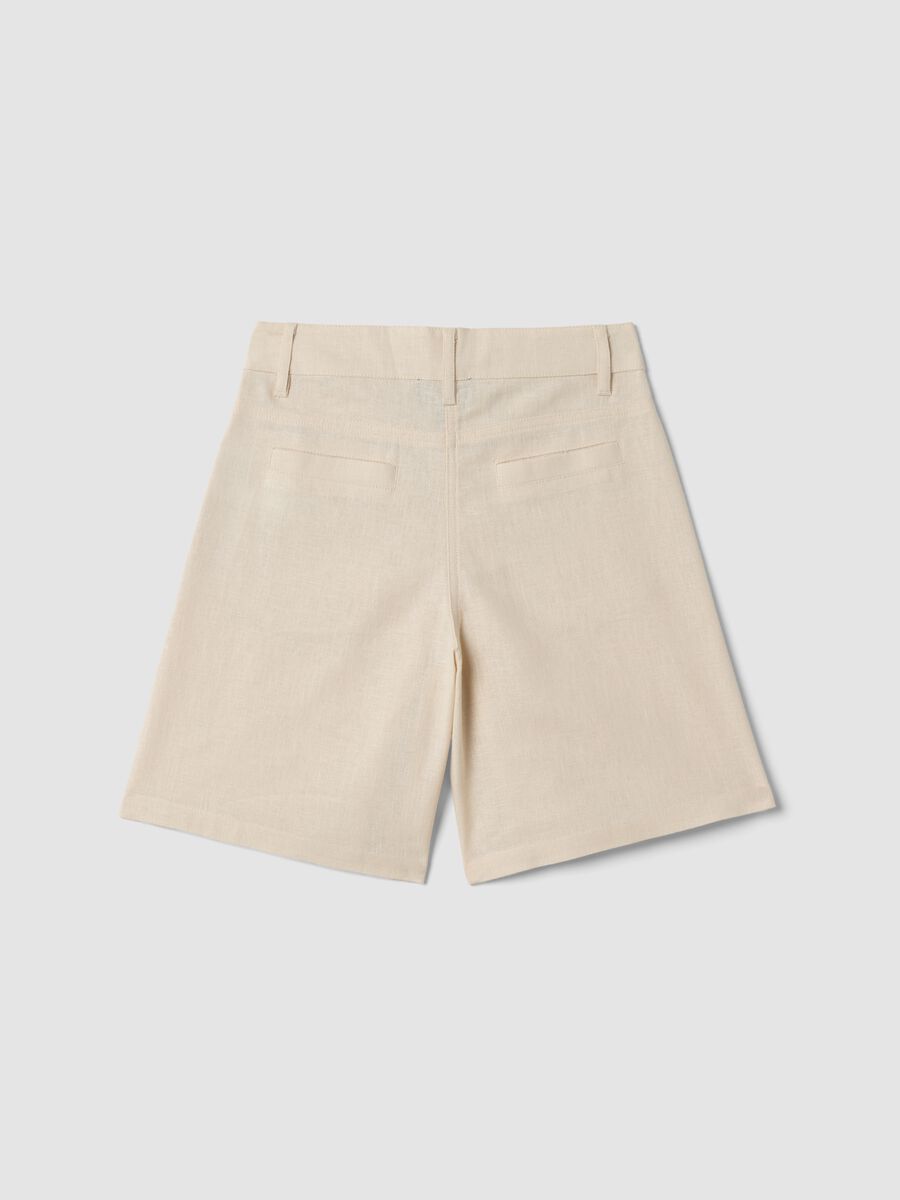 Shorts beige in misto cotone e lino con ricami_4