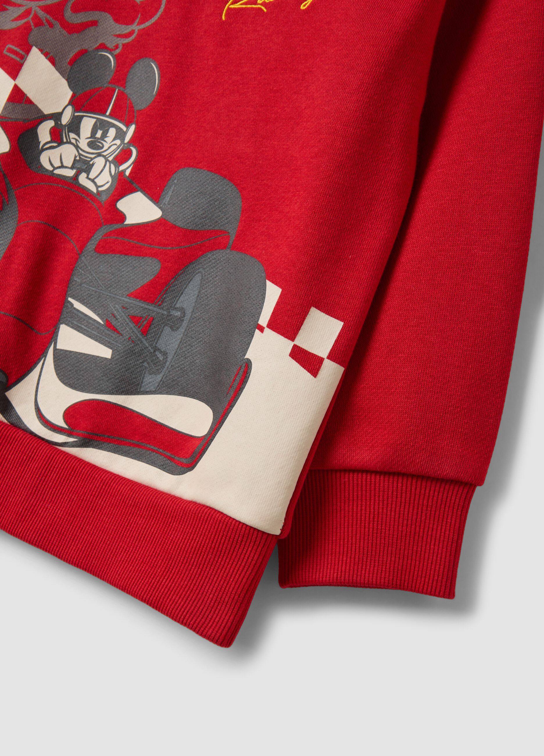 Red cotton-blend crew-neck sweatshirt with Mickey & Friends print