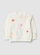 White stretch cotton sweatshirt with embroidered detail for baby girl, regular fit_0