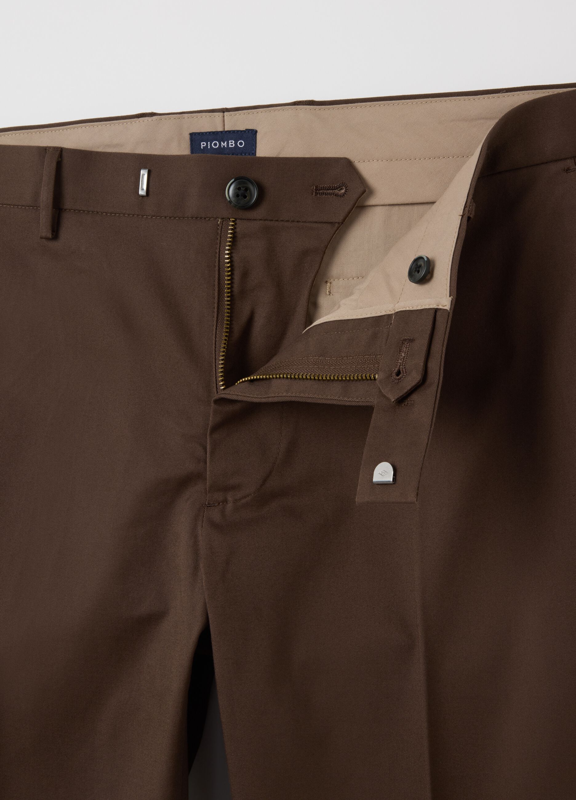 Brown stretch cotton regular fit trousers