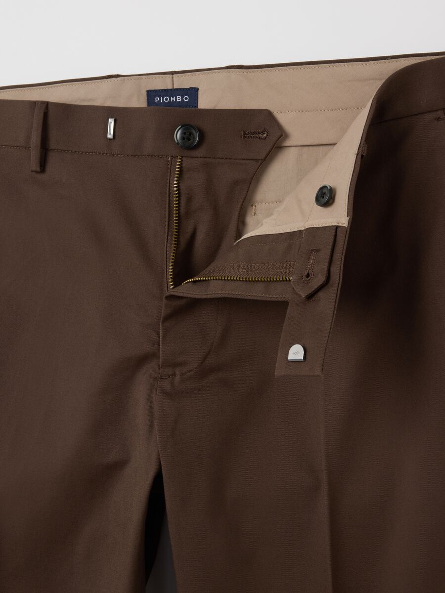 Brown stretch cotton regular fit trousers_1