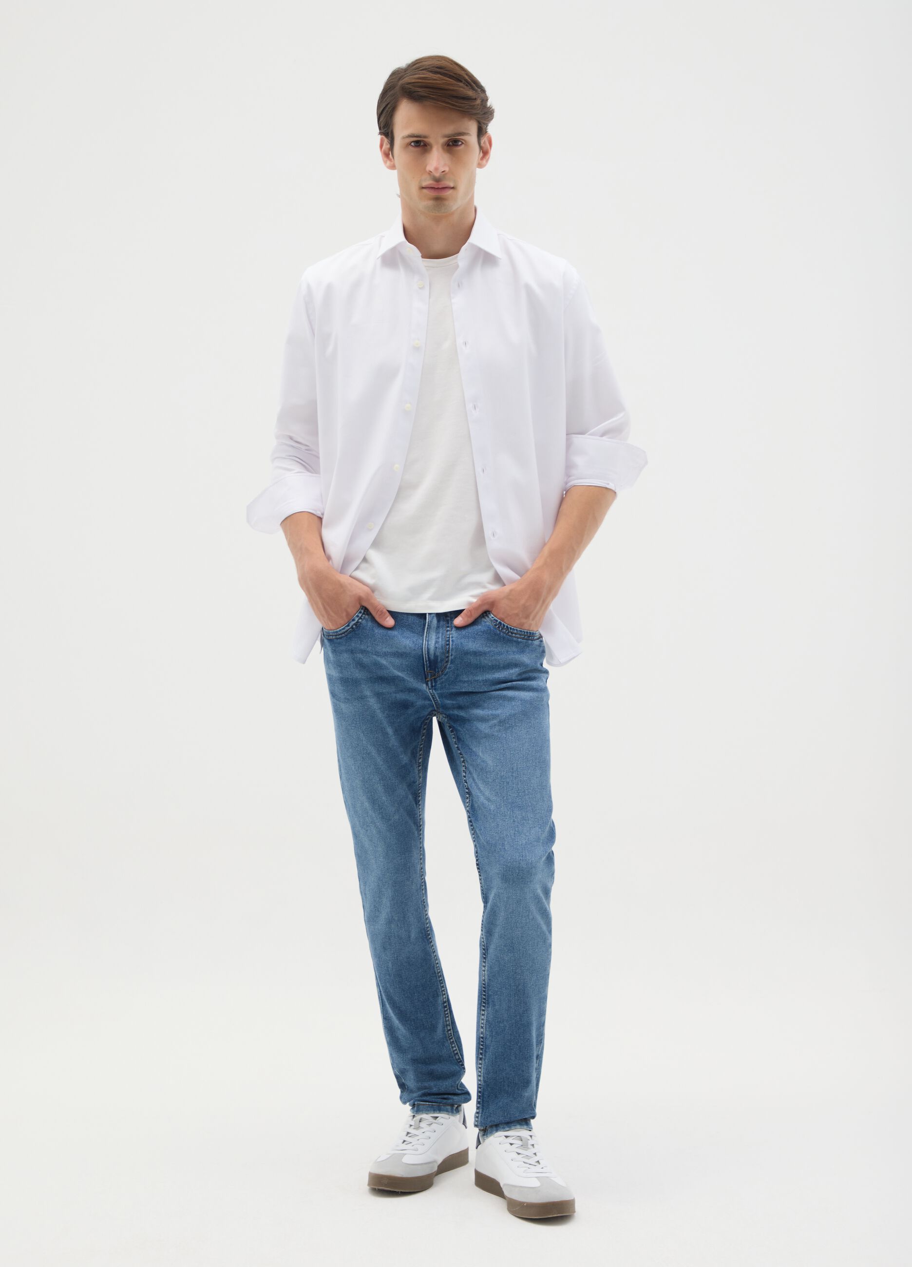 Jeans da uomo in denim blu super skinny