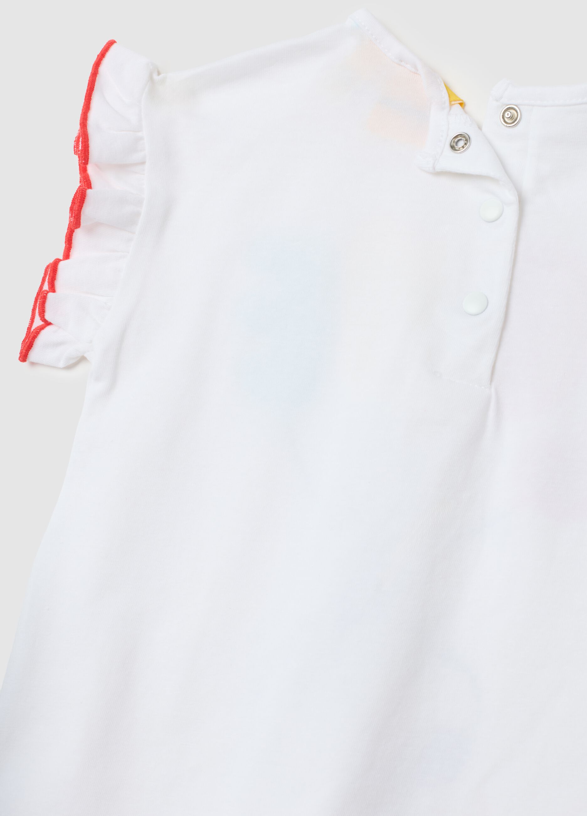 Girls' White Cotton Regular Fit Set with Snoopy Print