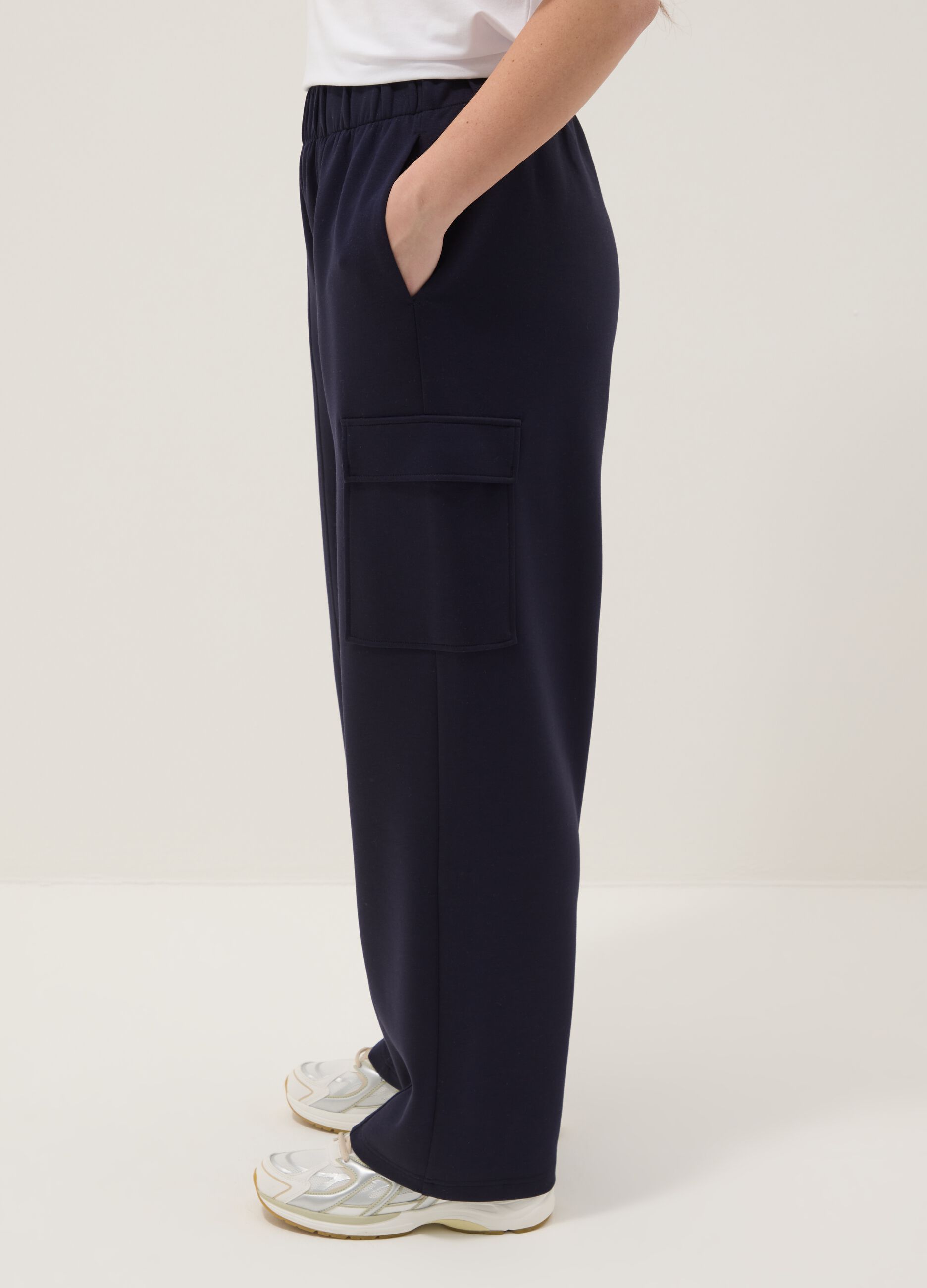 Blue Stretch Viscose Cargo Trousers Regular Fit
