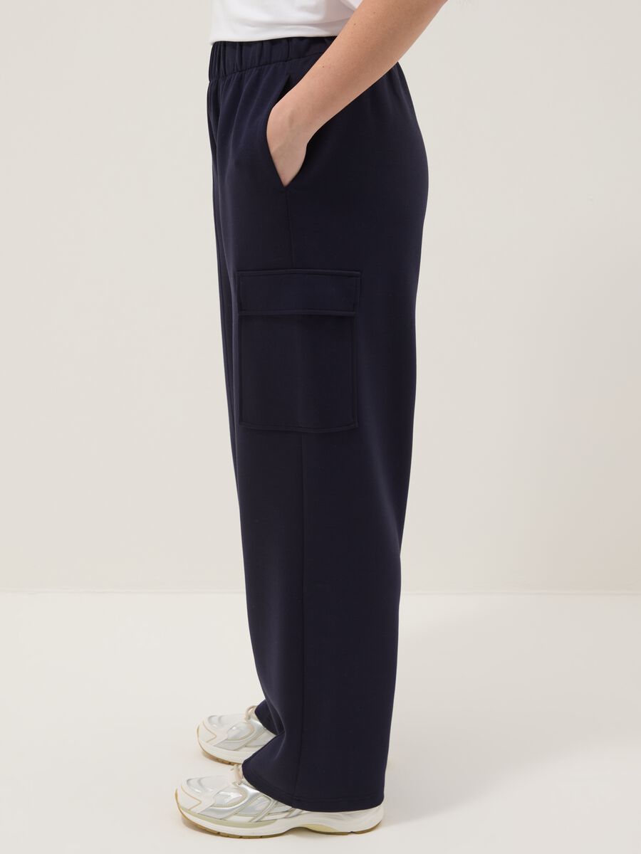 Pantaloni cargo blu in viscosa elasticizzata regular fit_3