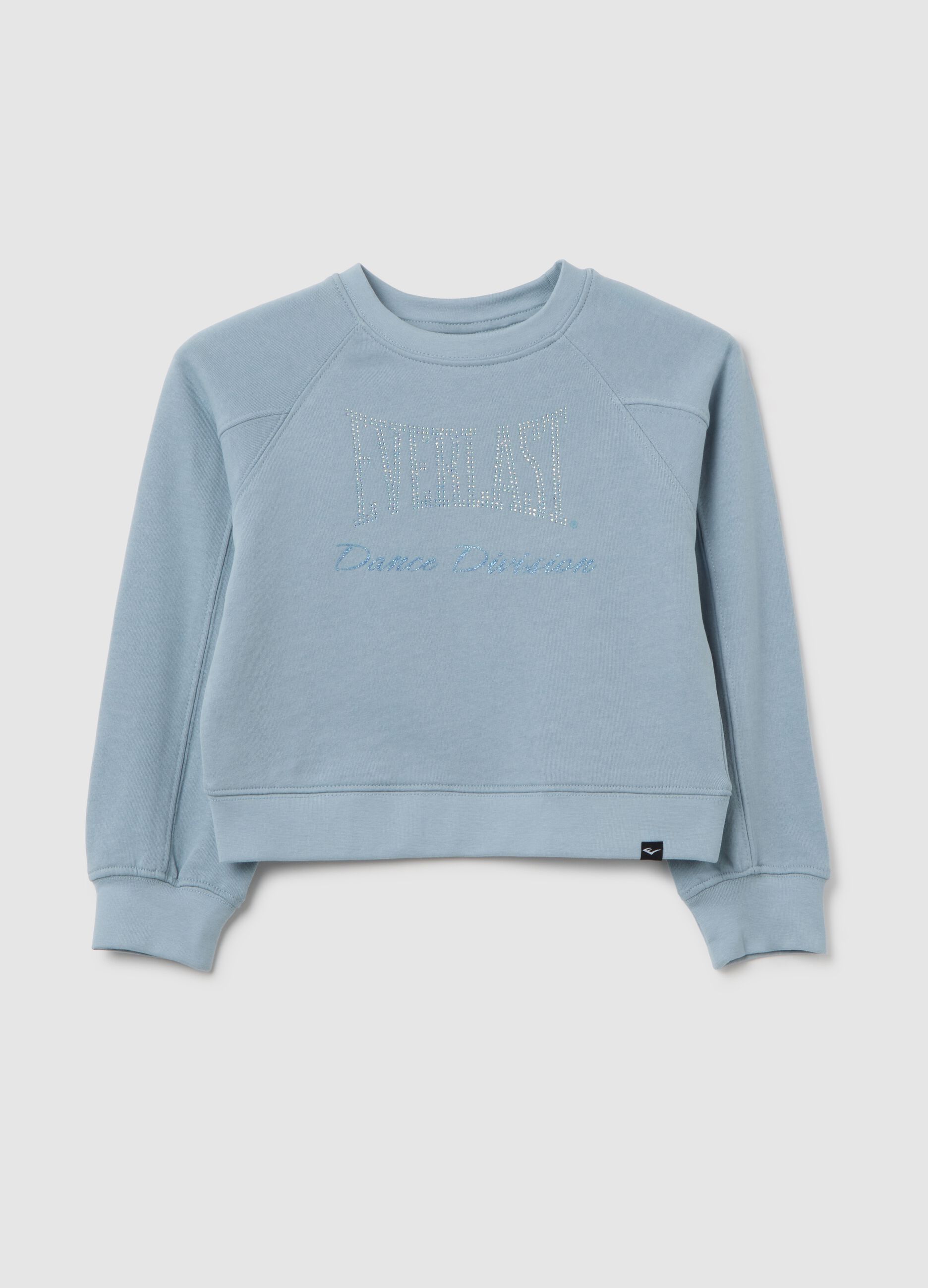 Felpa da bambina in puro cotone azzurra regular fit con strass