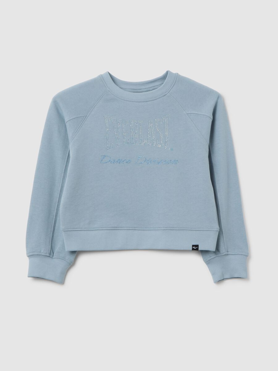 Felpa da bambina in puro cotone azzurra regular fit con strass_0