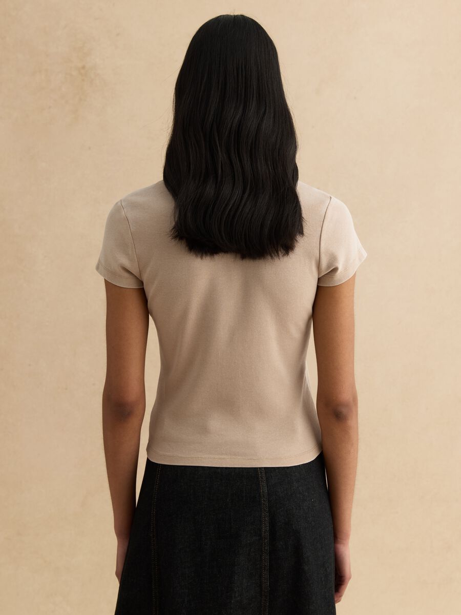 Beige stretch cotton fitted t-shirt_3