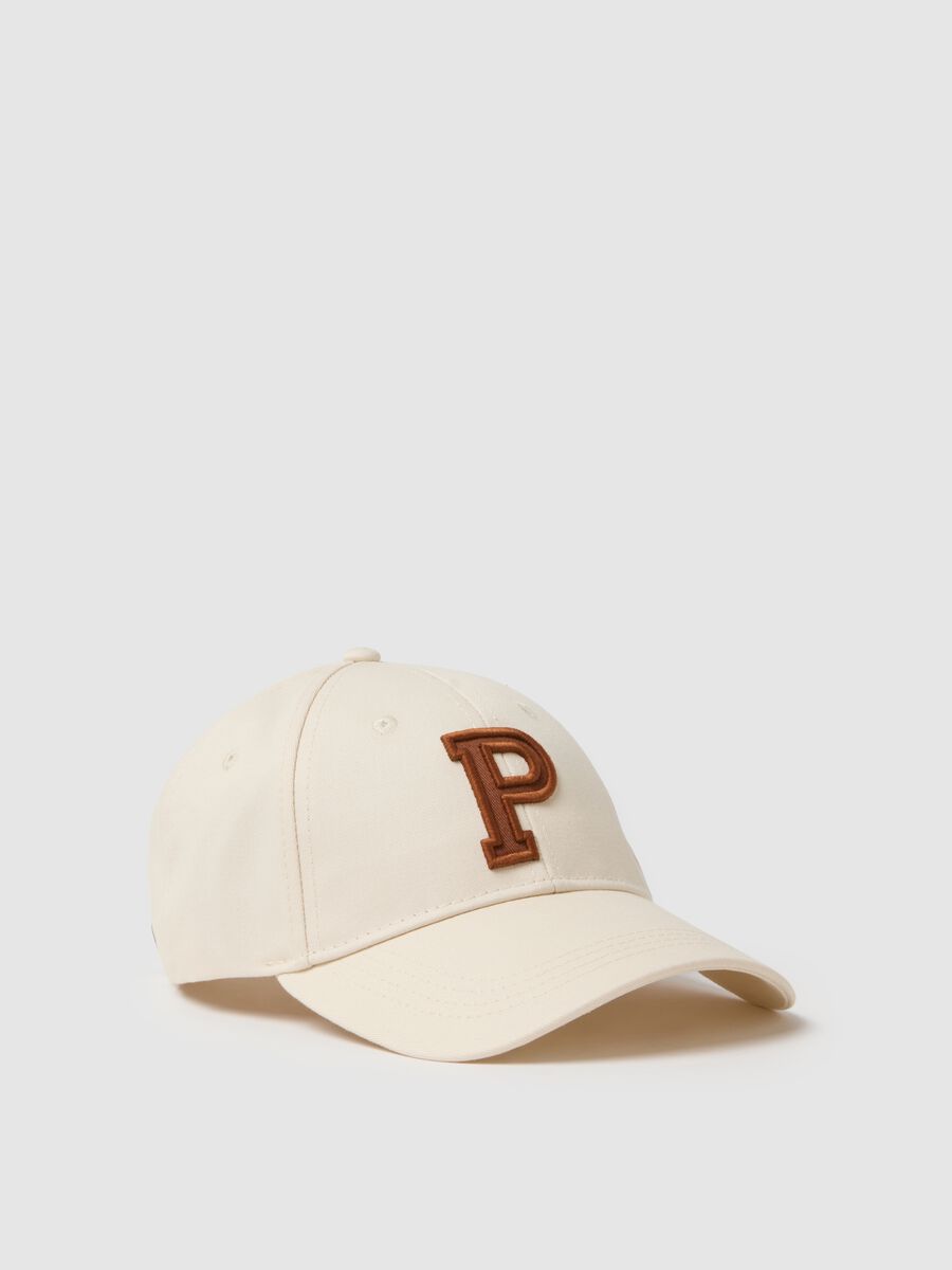 Cappello da baseball beige in puro cotone con ricamo_0