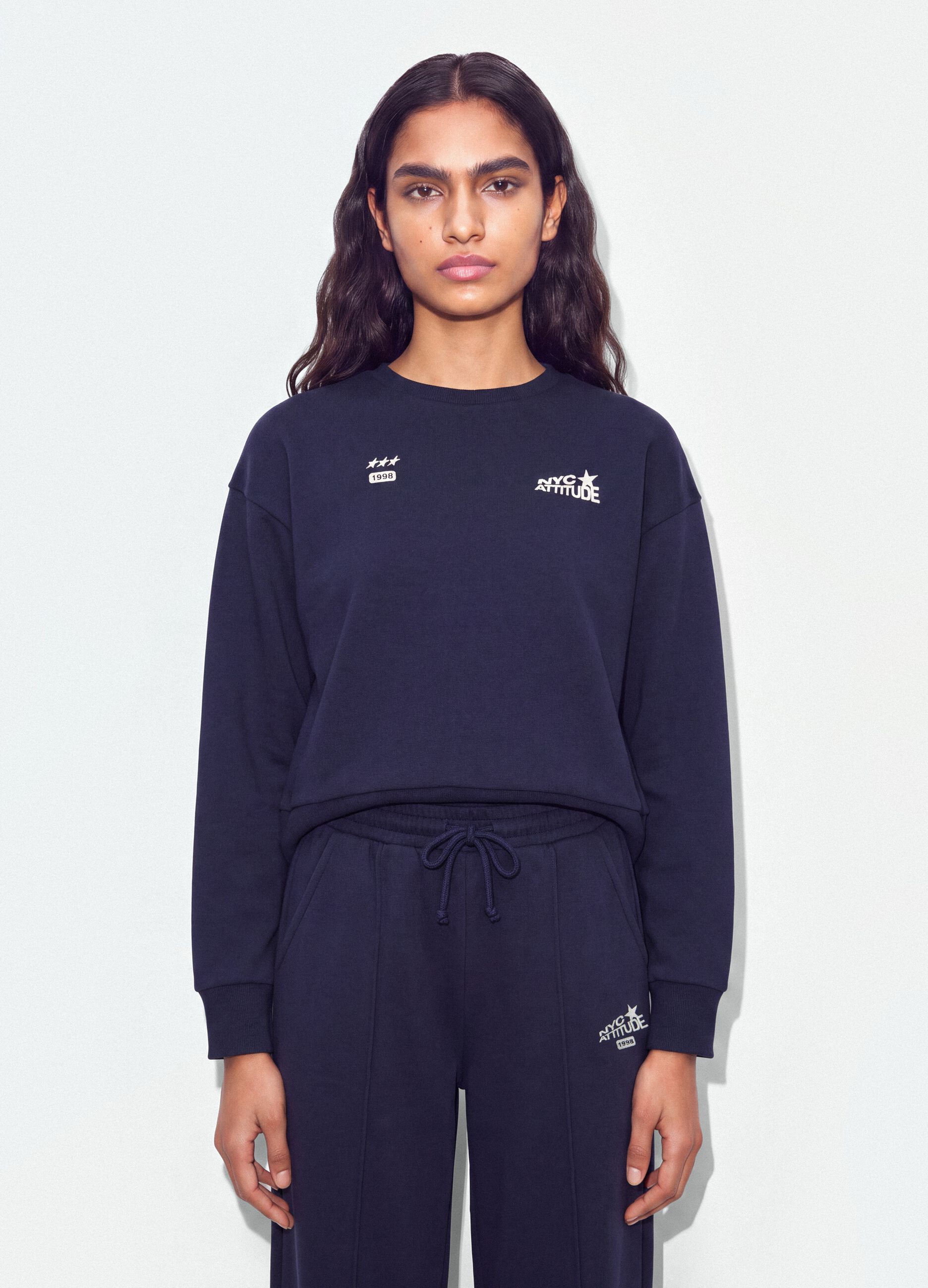 Blue cotton-blend crew-neck sweatshirt with print