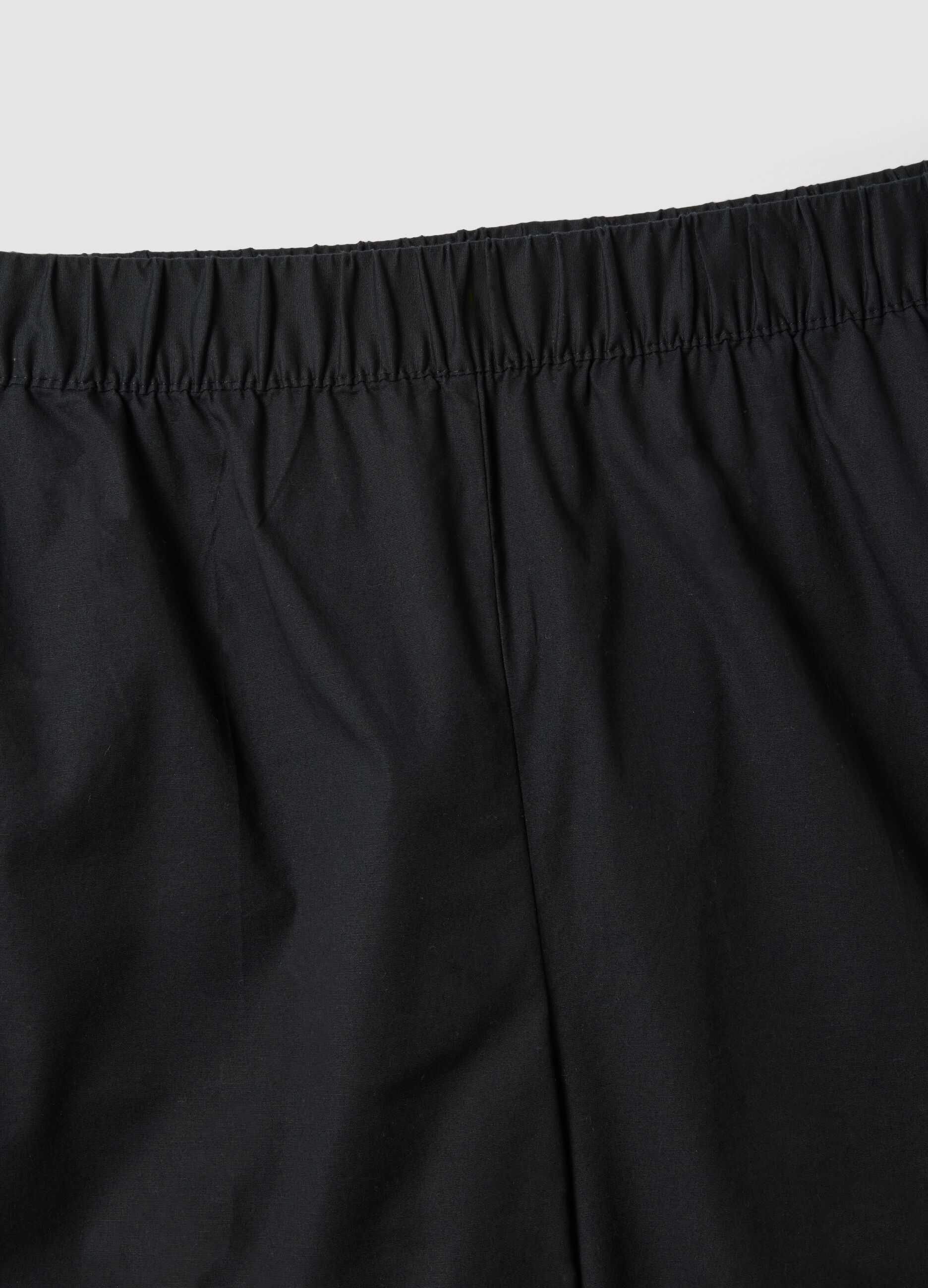 Black stretch cotton wide-leg trousers