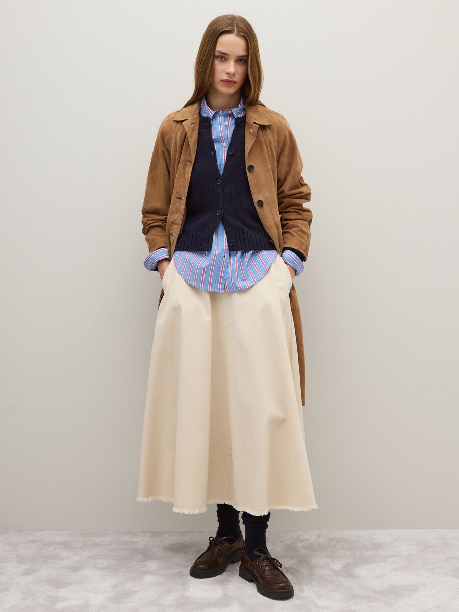 Cappotto in vera pelle marrone regular fit con bottoni_0