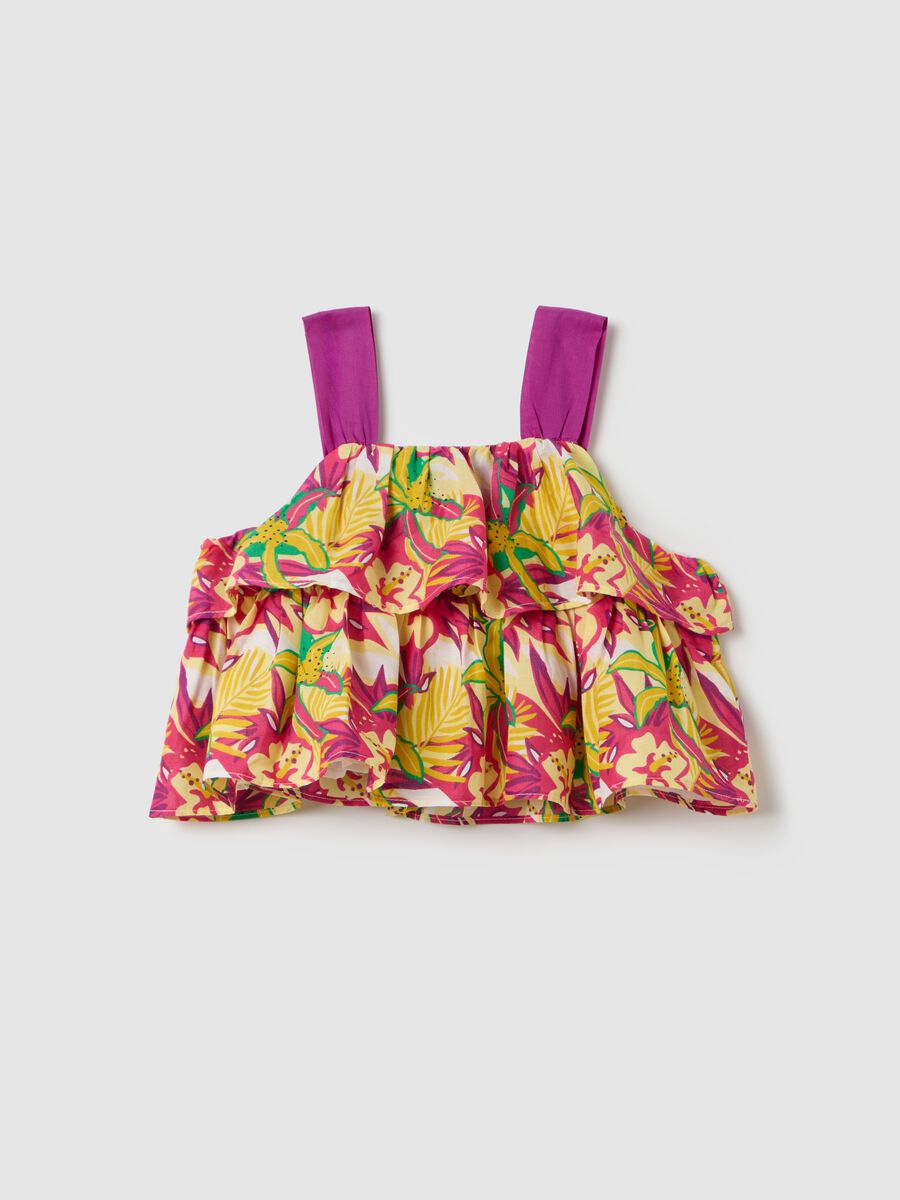 Floral blouse with flounces in cotton_1