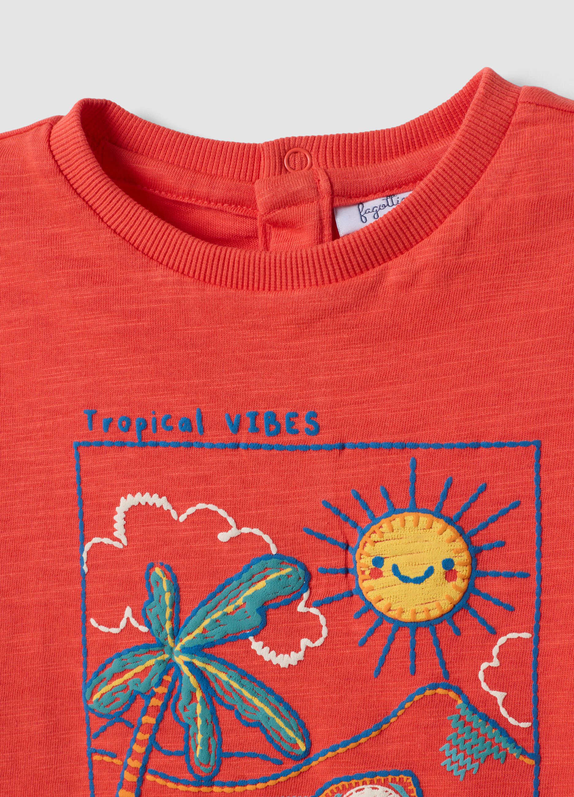 Red short-sleeve pure cotton oversized fit T-shirt for baby boy