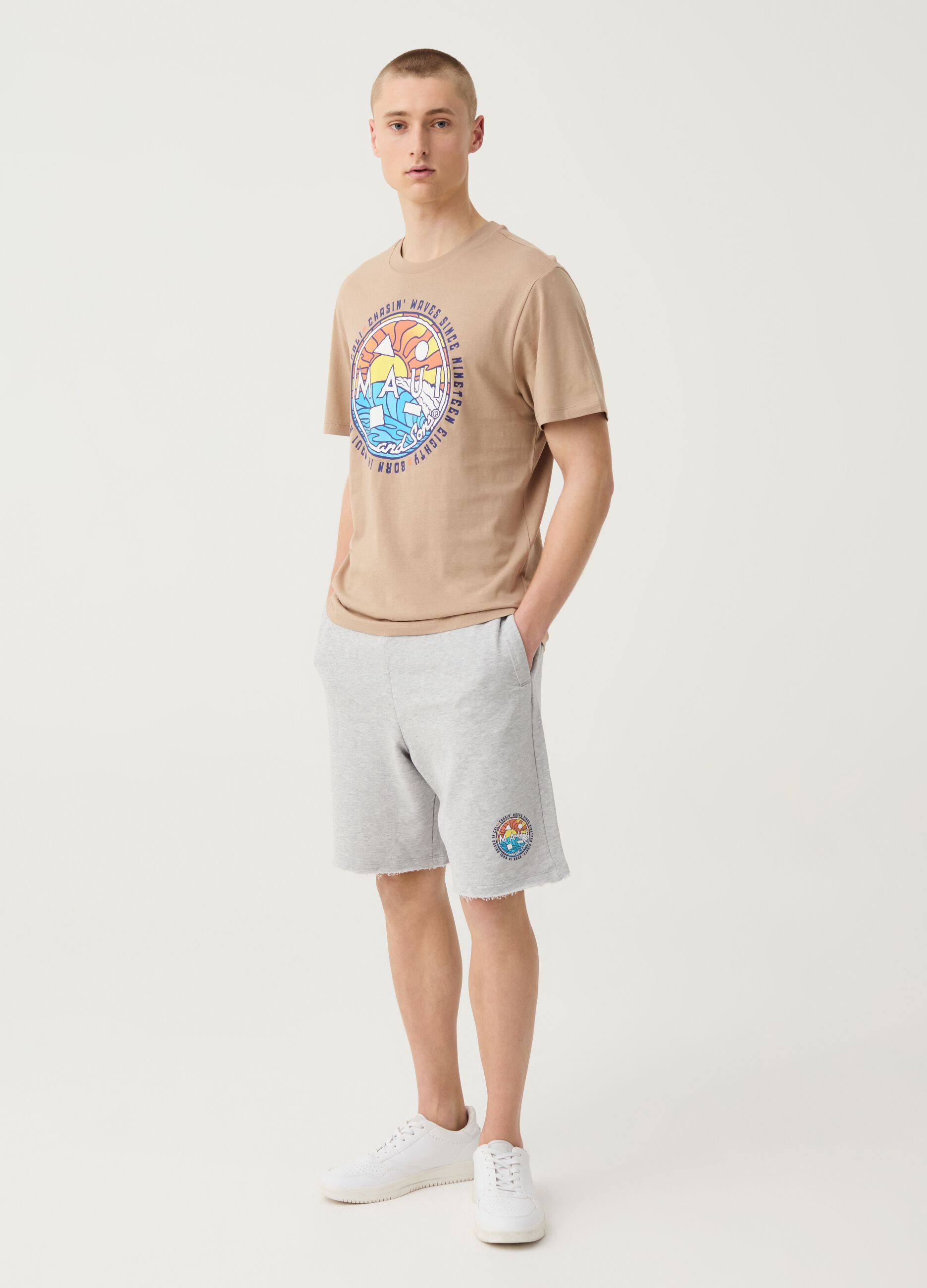 Ovs Bermuda jogger in felpa con stampa