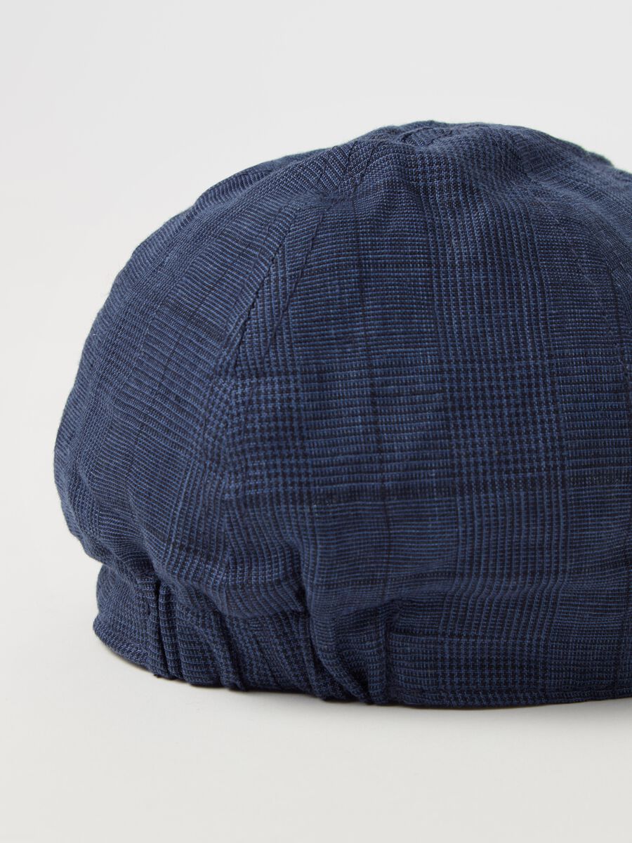 Linen flat cap with check pattern_2