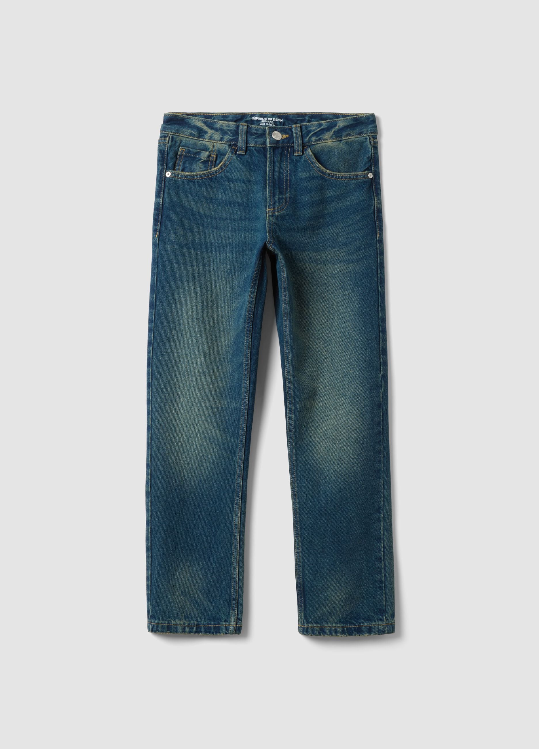 Dark blue pure cotton regular-fit jeans