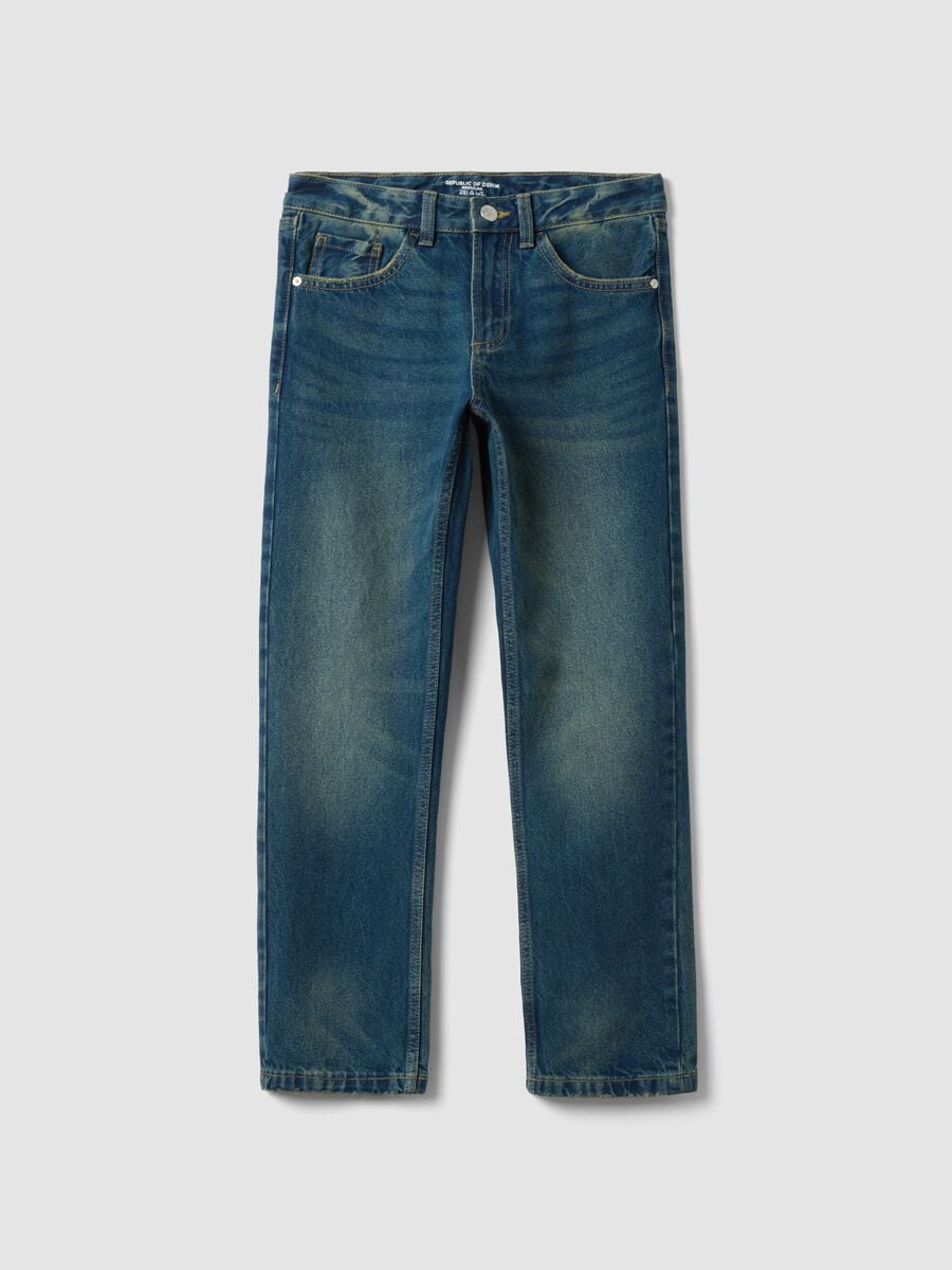 Dark blue pure cotton regular-fit jeans_0