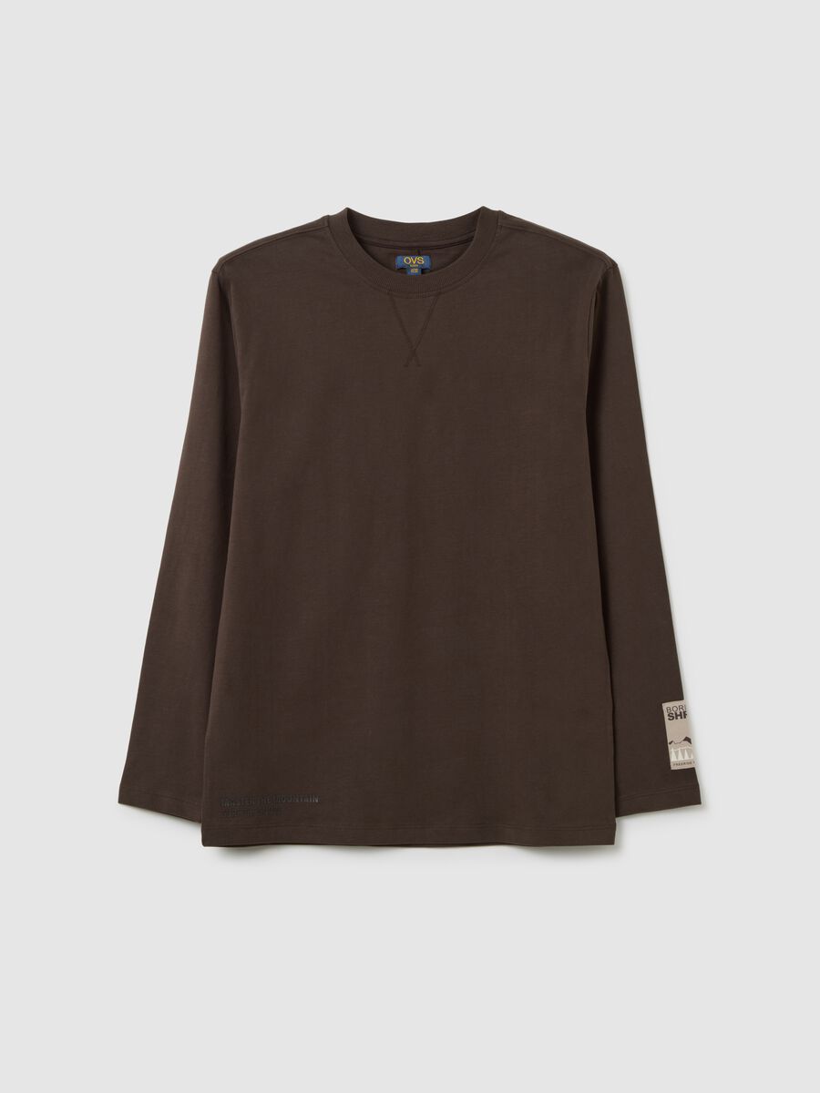 T-shirt da ragazzo in puro cotone marrone over fit_0