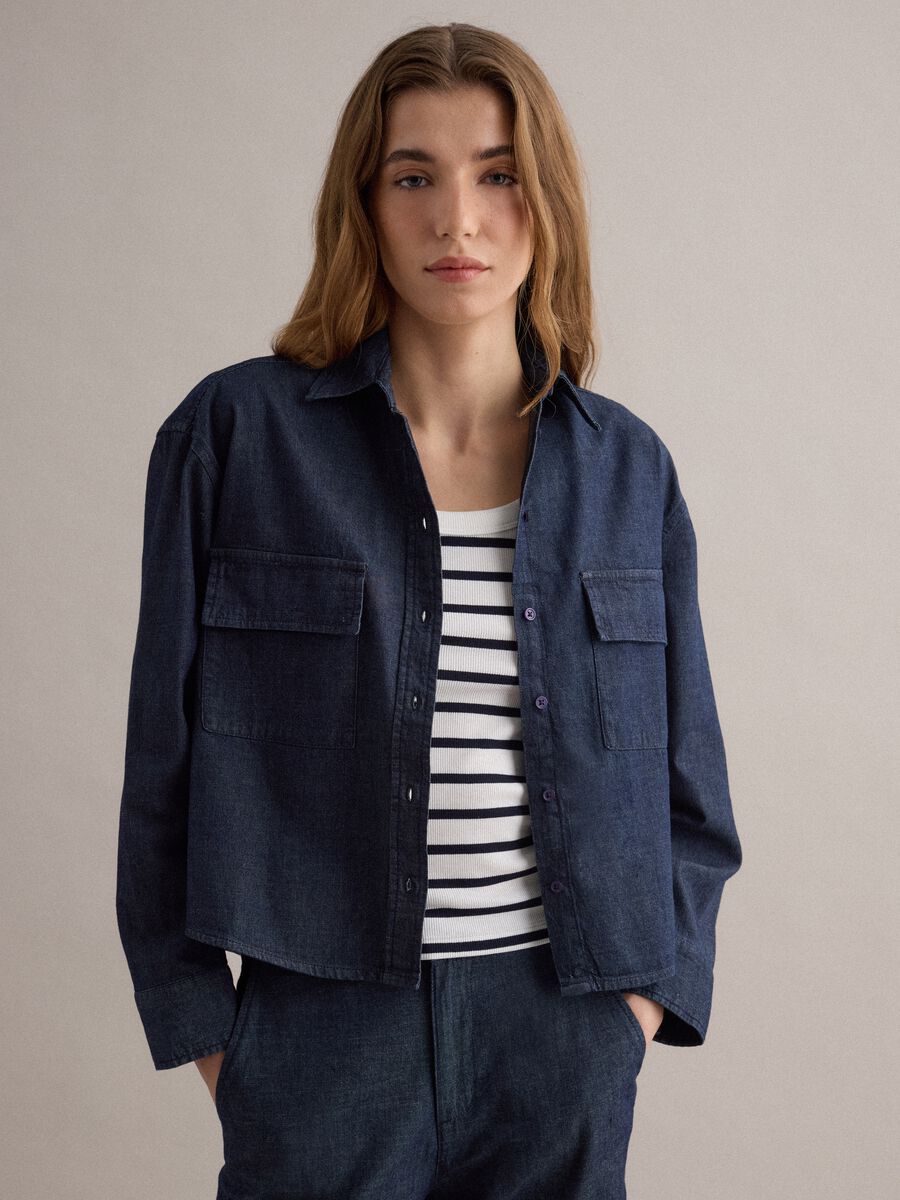 Blue regular-fit denim pure cotton shirt_1