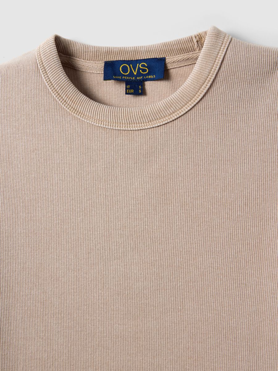 Beige fitted T-shirt in stretch cotton_5