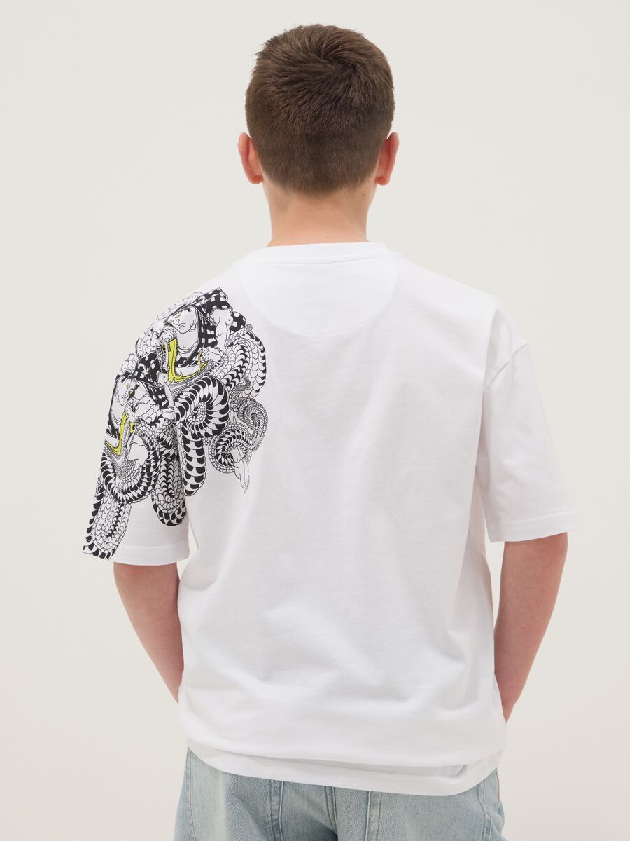 White pure cotton kids' oversized fit t-shirt with snake_1