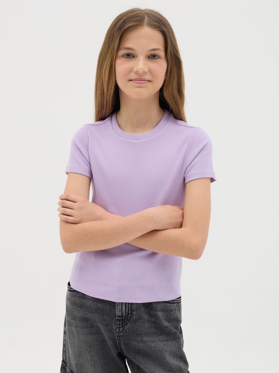 T-shirt da ragazza in cotone elasticizzato viola fitted_0