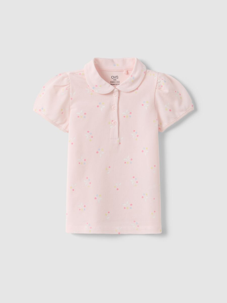 Girls' pure cotton pink polo with floral pattern, regular fit_0