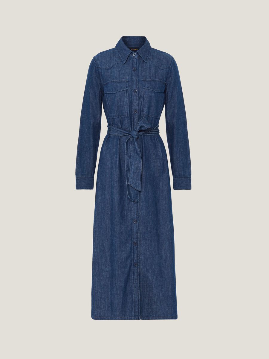Abito lungo chemisier in denim con cintura_5