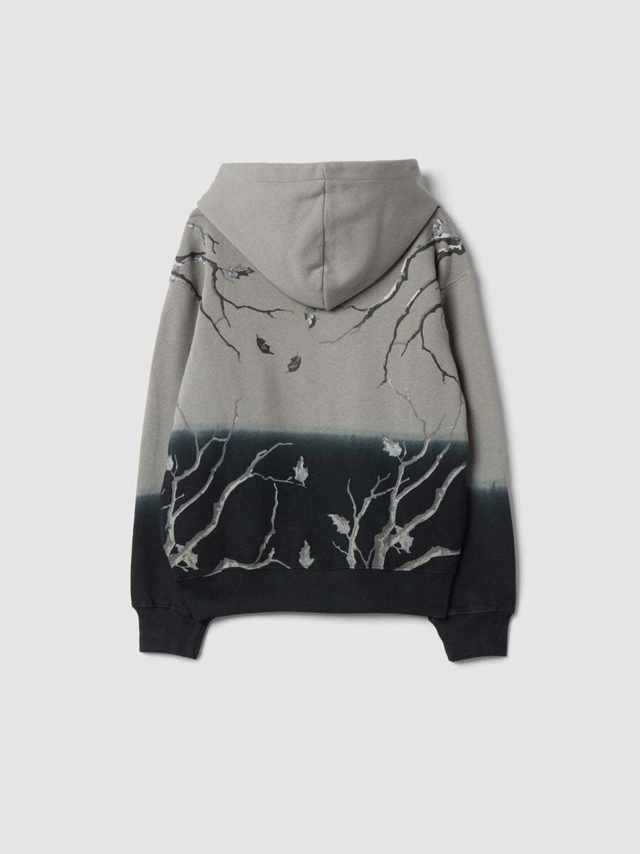 Light grey and navy cotton-blend hoodie with botanical print_1