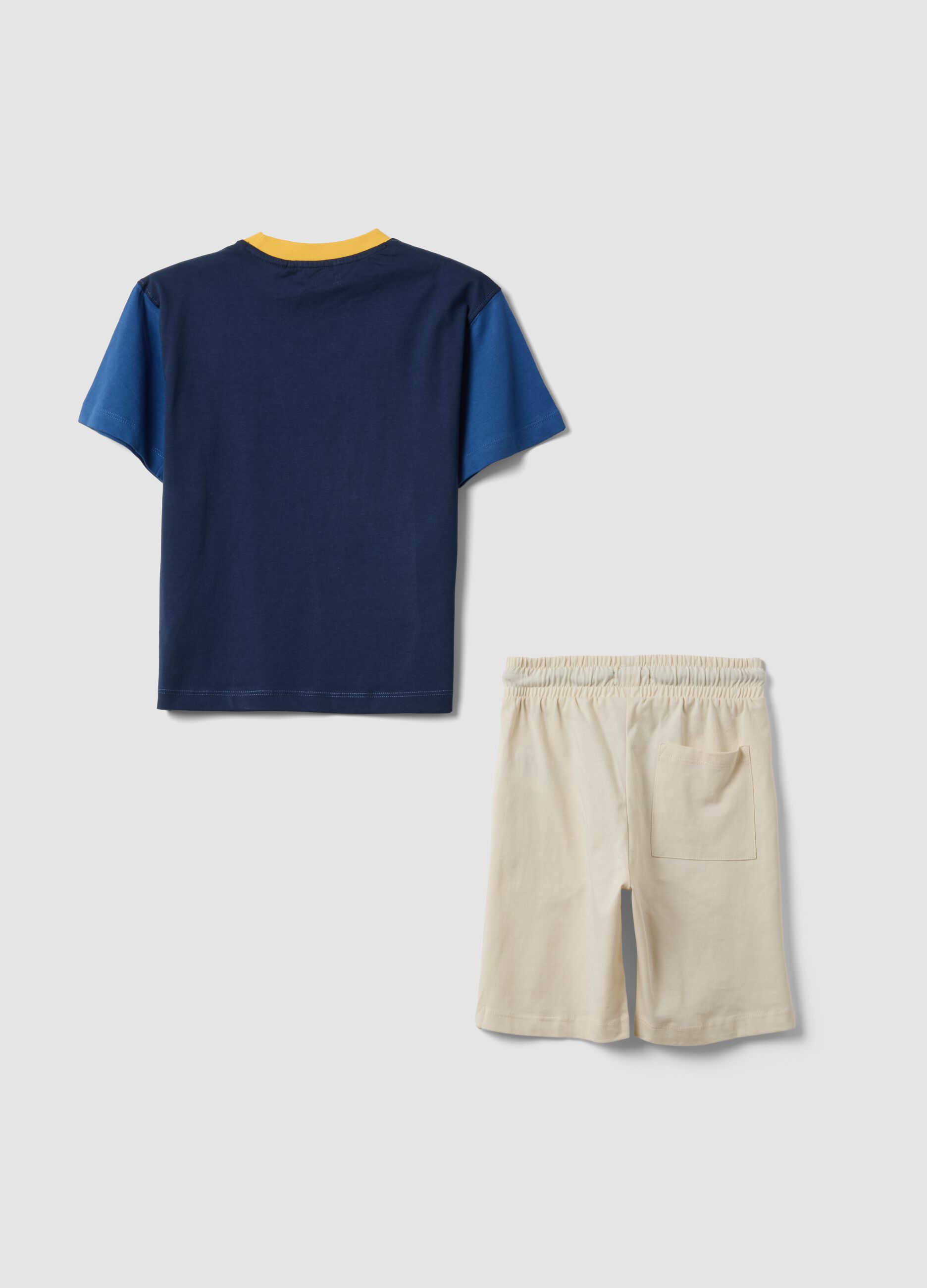 Blue and beige pure cotton set with T-shirt and shorts
